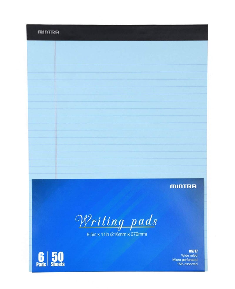 Mintra Office Legal Pads - ((BASIC PASTEL 6pk, 8.5in x 11in, WIDE RULED)) - 50 Sheets per Notepad, Micro perforated Writing Pad, Notebook Paper for School, College, Office, Business - Image 3